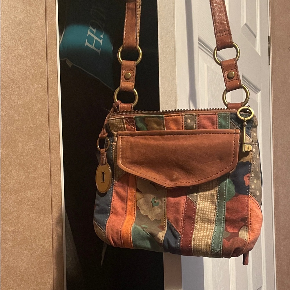 Fossil Multicolor Patchwork Beige Crossbody Bag